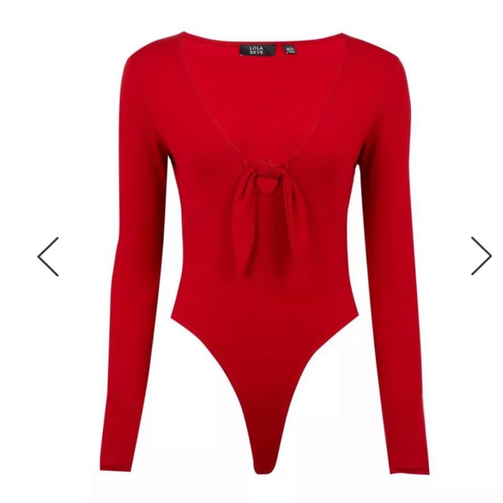 Red Lola Skye V neck long sleeve Bodysuit
